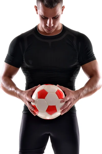 Fitness soccer player and a soccer ball. — Stock Photo, Image