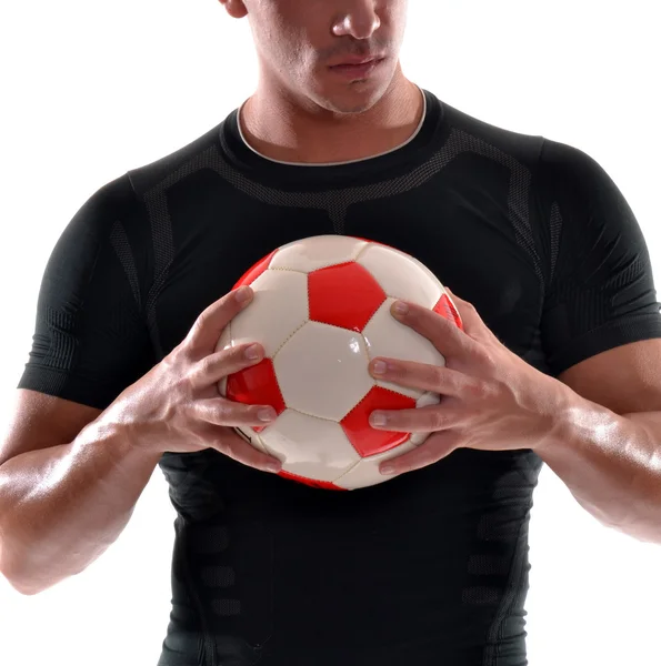 Fitness soccer player and a soccer ball. — Stock Photo, Image