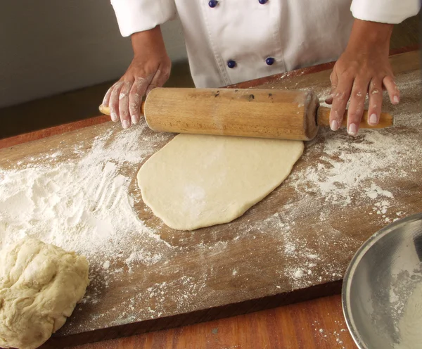 Man hands knead dough — Stok Foto