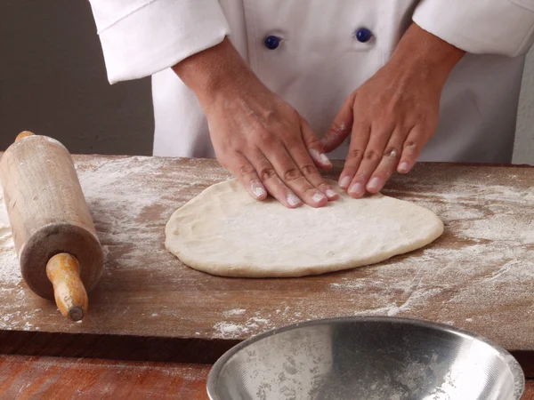 Man hands knead dough — Stock Photo, Image