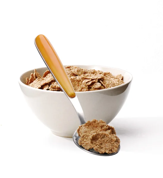 A cereal bowl and spoon on white background. — Stock Photo, Image
