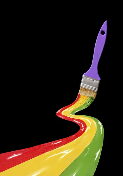 Brush painting multi colored curve isolated on black background. — Stock Photo, Image