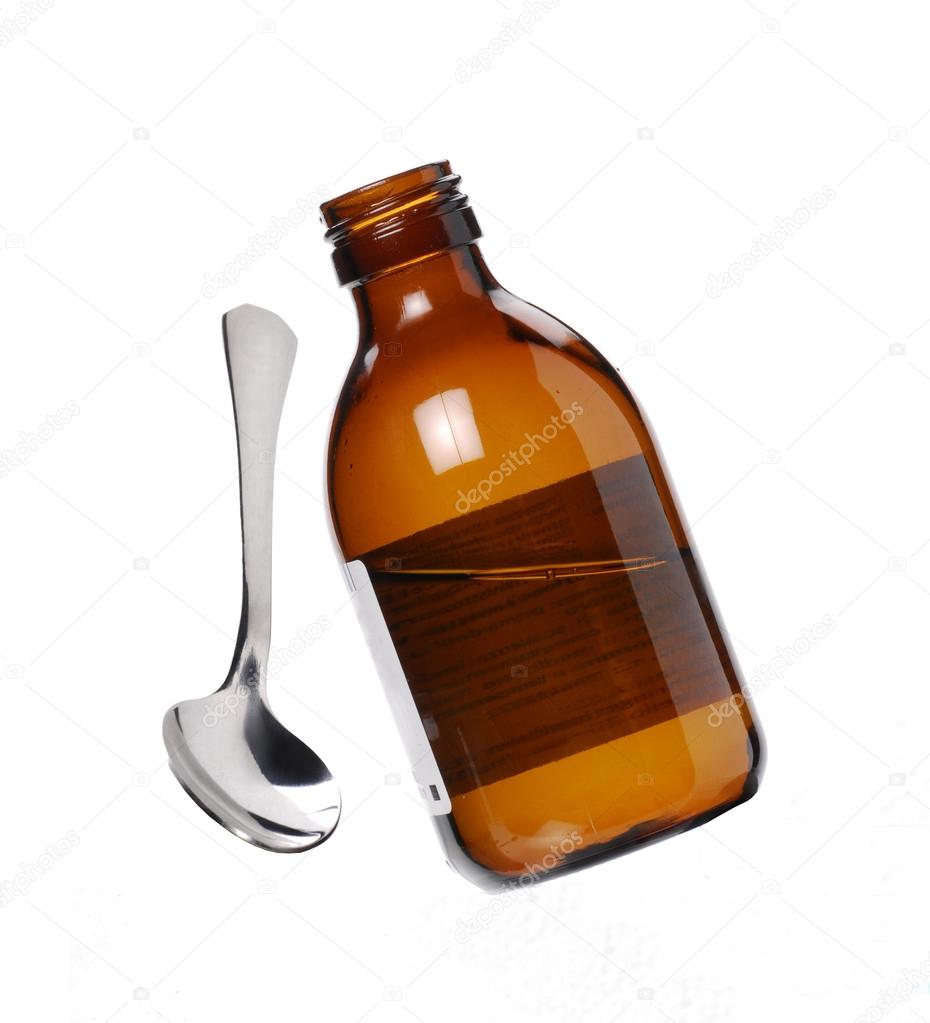 One Syrup bottle and teaspoon.