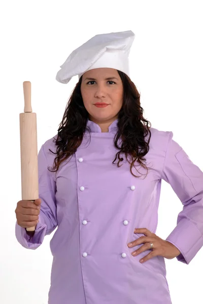 Žena šéfkuchař portrét klobouku šéfkuchaře. — Stock fotografie
