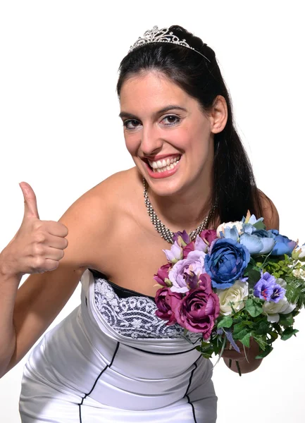 Felice sposa in possesso di un bouquet — Foto Stock