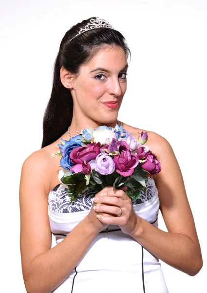 Bella sposa in possesso di un bouquet . — Foto Stock