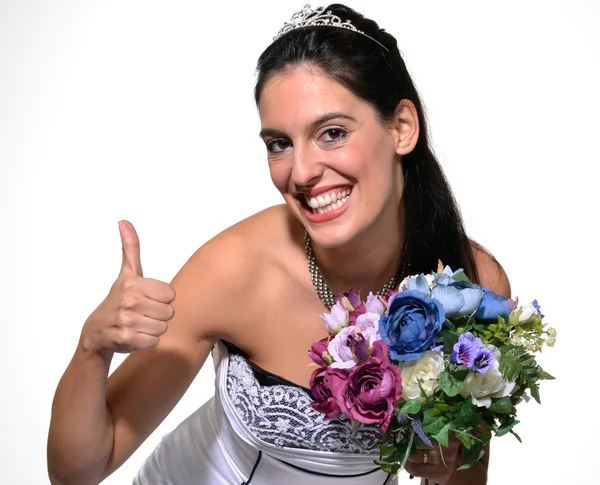 Happy bride holding a bouquet — Stock Photo, Image
