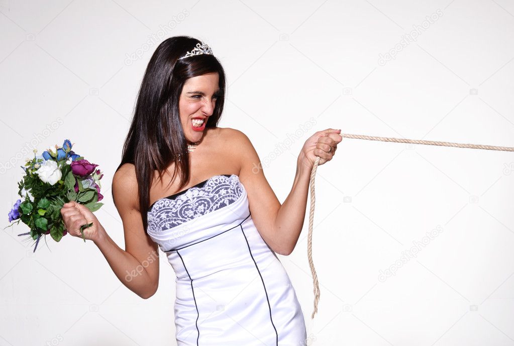 Anger bride pulling a rope