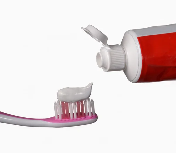 Tubo de cepillo de dientes y pasta de dientes — Foto de Stock