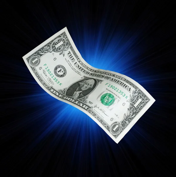 Una banconota da un dollaro su un flash blu — Foto Stock