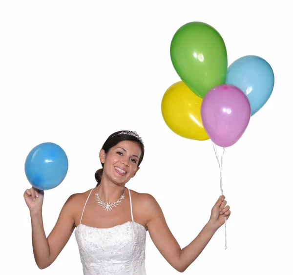 Glad brud holding ett parti ballonger — Stockfoto