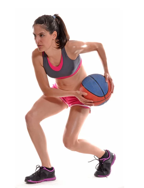 Woman and basket ball — Stock Photo, Image