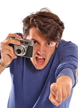 kızgın fotoğrafçı holding kamera.