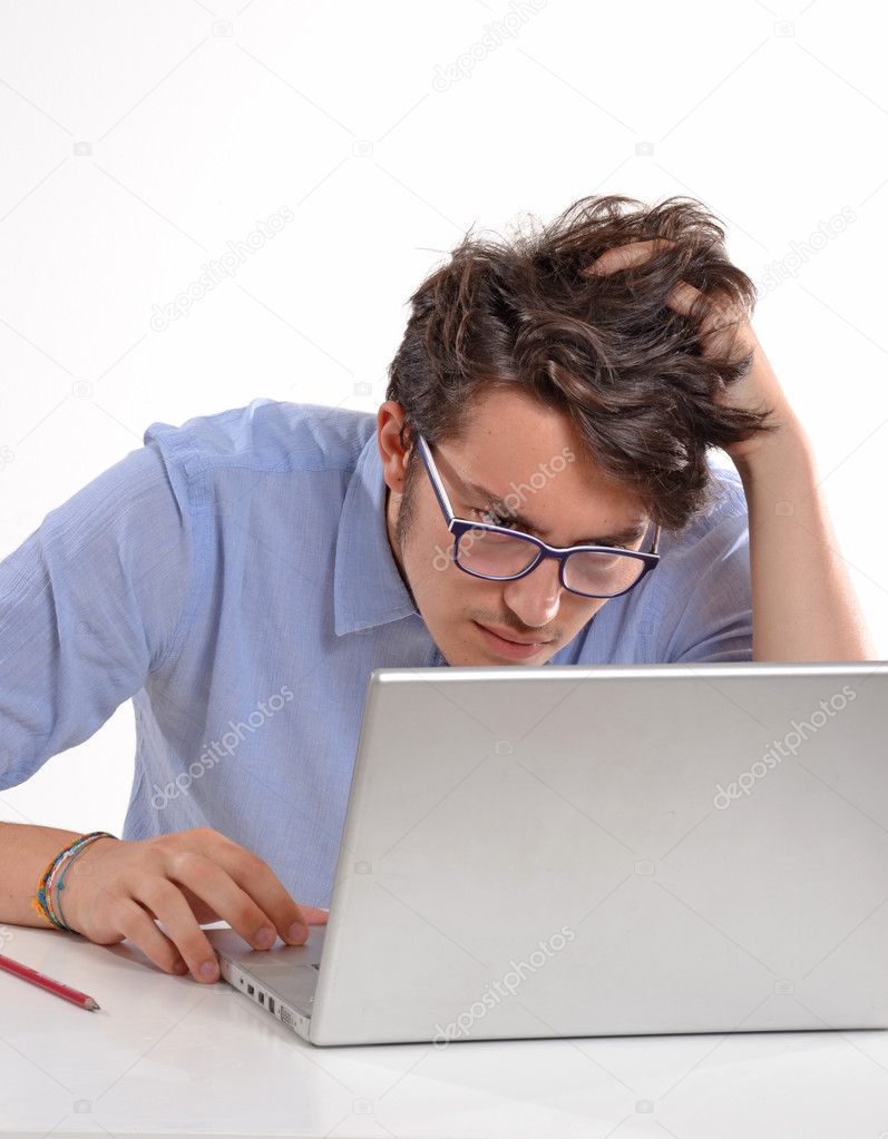 Worry businessman with laptop