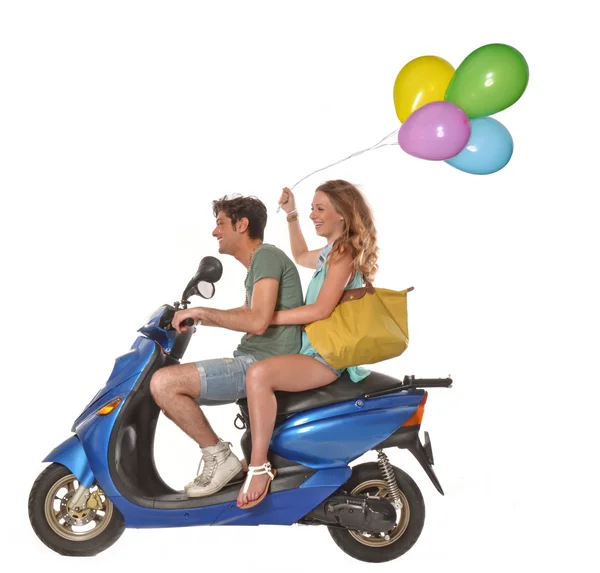 Happy couple on scooter — Stock Photo, Image