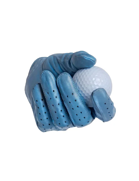 Golf Handschoen Hand Houden Een Golfbal Geïsoleerd Witte Achtergrond — Stockfoto