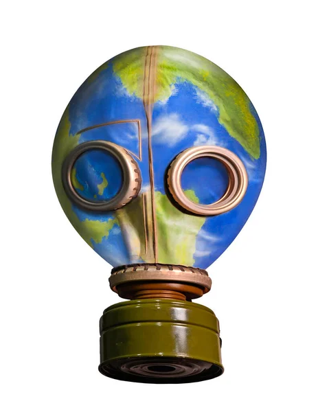 Planet Jorden Jordklotet Med Giftig Gas Ansikte Mask Planeten Föroreningar — Stockfoto