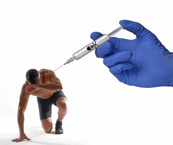 Sport Homme Recevant Injection Poison Sur Détérioration Santé Concept — Photo