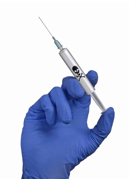 Tangan Bedah Memegang Mematikan Racun Injeksi Jarum Suntik — Stok Foto