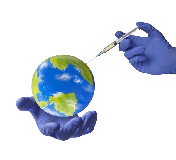 Planet Jord Jordklotet Att Vaccin Skjuten Från Kirurgisk Läkare Hand — Stockfoto