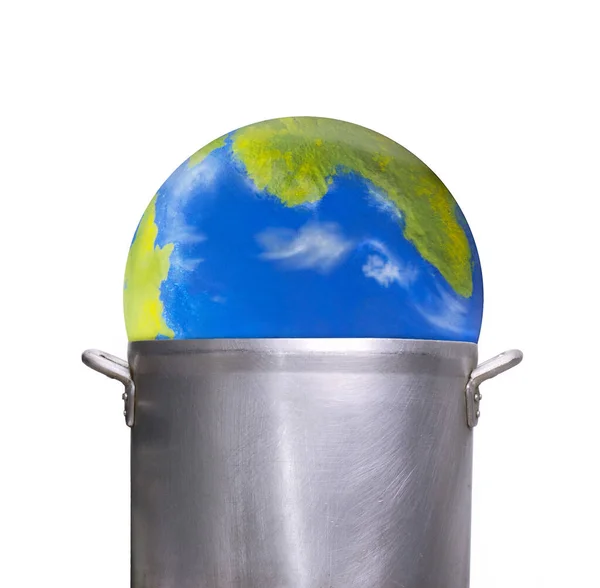 Planet Earth Globe Cooking Pot Global Warming Concept — Stock Photo, Image