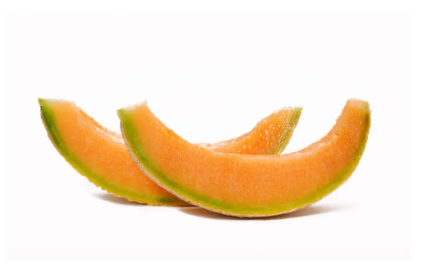 Skivad Färsk Melon Frukt Isolerad Vit Bakgrund — Stockfoto