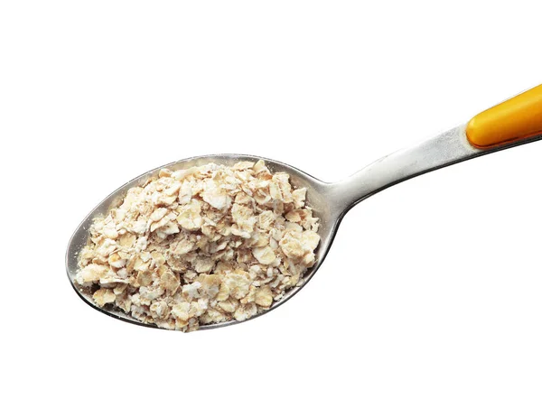 Oatmeal Grains Teaspoon White Background — Stock Photo, Image