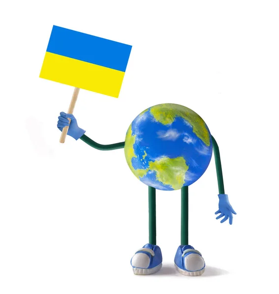 Планета Земля Тримає Прапор України Проханням Про Допомогу Концепція Планета — стокове фото