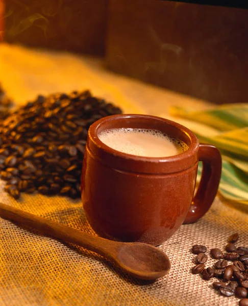 Taza Café Capuchino Sobre Fondo Estilo Rural — Foto de Stock