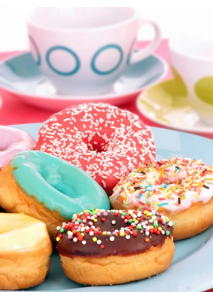 Colorful Donuts Dish Party Background Table — Stock Photo, Image