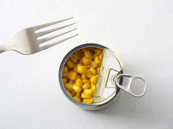 Sweet Corn Can Fork — Stock Photo, Image