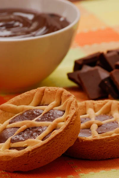 Galletas Chocolate Crema Chocolate Fondo Pila — Foto de Stock