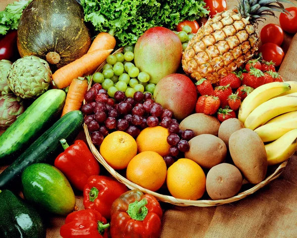 Fresh Tropical Fruits Vegetables Background — Stock Photo, Image