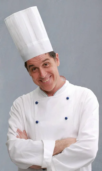 Satisfaction Chef Portrait Isolated Grey Background — Stock Photo, Image