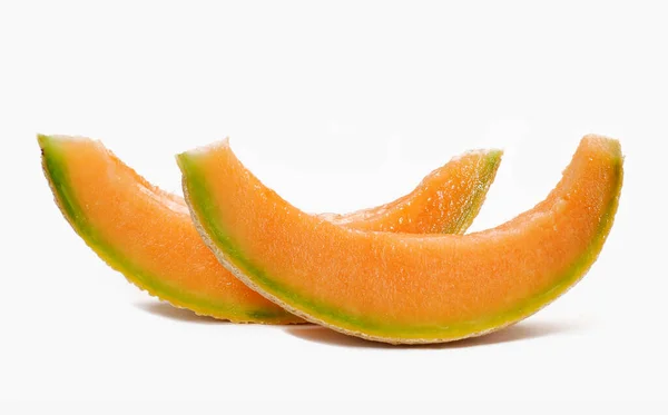 Verse Gesneden Meloen Geïsoleerd Witte Achtergrond — Stockfoto