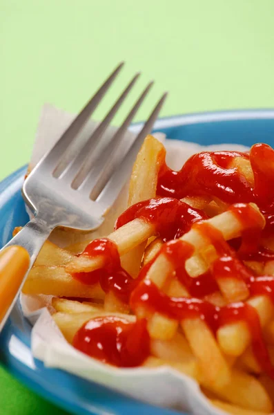 Fries French Potato Chips Dish Ketchup Tomato Sauce — Stok fotoğraf