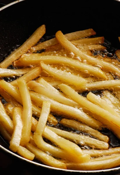 Frying French Potatoes Chip Oiled Pan Immagine Stock