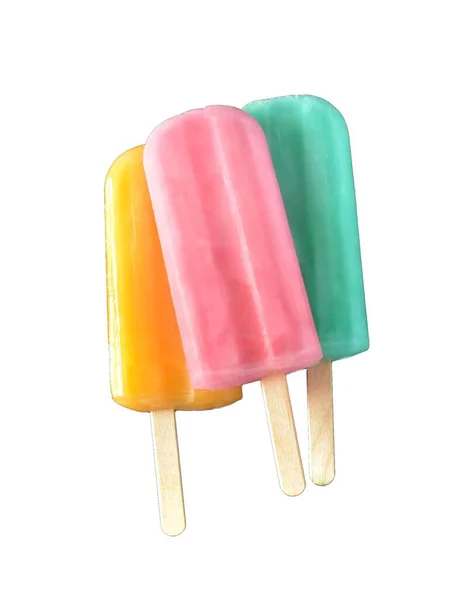 Colorful Fruits Popsicle Ice Cream White Background — Fotografia de Stock