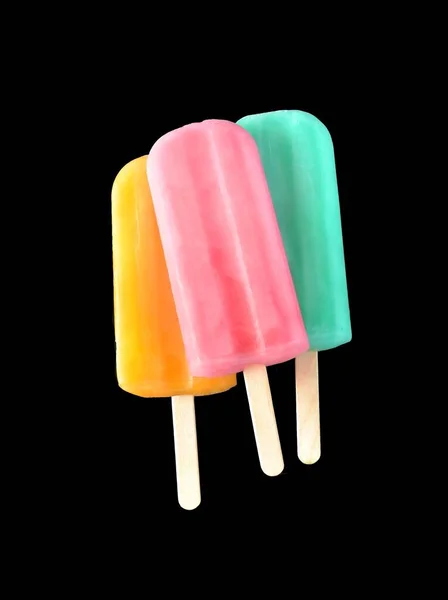 Colorful Fruits Popsicle Ice Cream Black Background — Stok fotoğraf