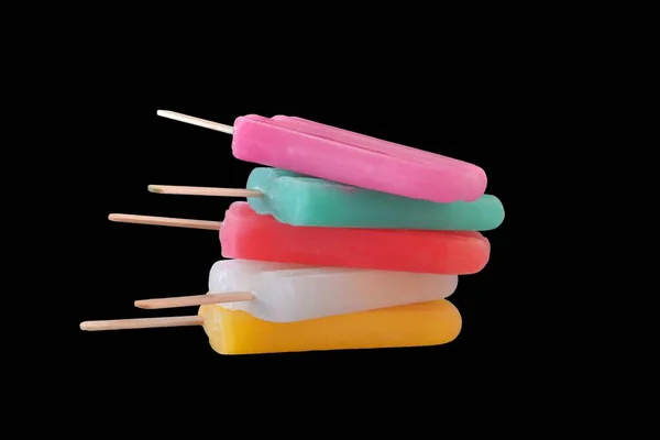 Colorful Fruits Popsicle Ice Cream Stack Black Background — Photo