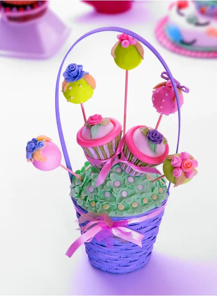 Colorful Sweet Lollipops Kids Party Table Background — Stock fotografie