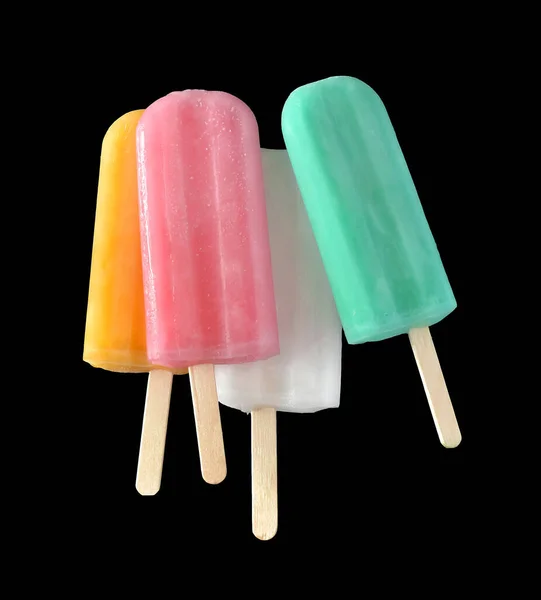 Colorful Fruits Popsicle Ice Cream Black Background ロイヤリティフリーのストック画像