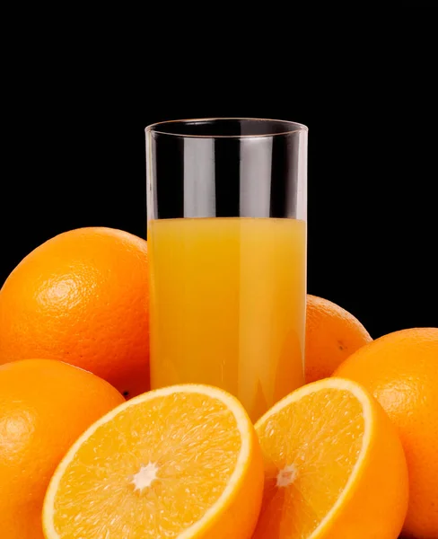 Orange Juice Glass Orange Juice Fruits Black Background — Stock Photo, Image