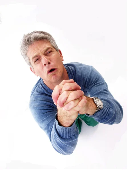 Hombre Suplicando Implorando Sobre Fondo Blanco — Foto de Stock