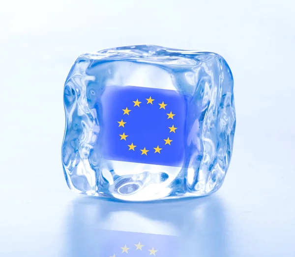 European Union flag inside an ice cube on Europe gas crisis. ( The European Union flag is an illustration made by the photographer )