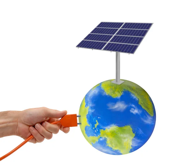 Conexión Global Energía Alternativa Panel Solar Planeta Globo Terráqueo — Foto de Stock