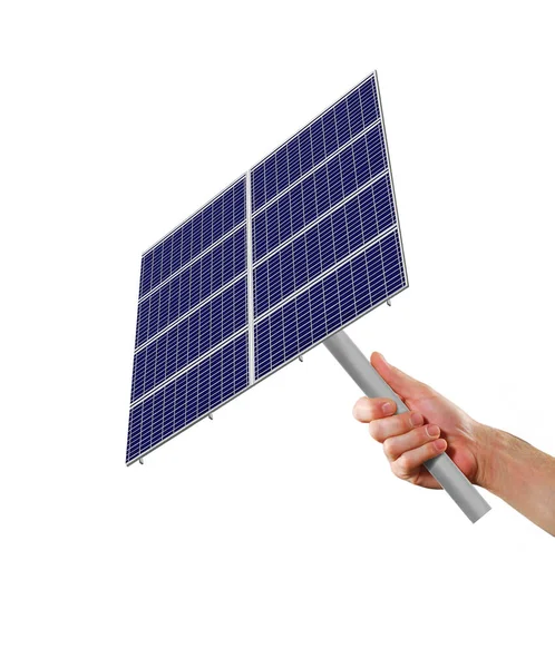 Mano Sosteniendo Una Célula Del Panel Solar Concepto Energía Alternativa — Foto de Stock