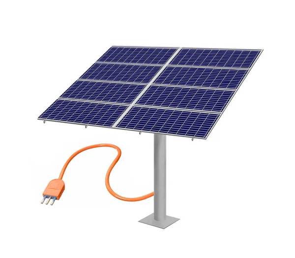 Célula Panel Solar Cable Enchufe Aislado Sobre Fondo Blanco — Foto de Stock