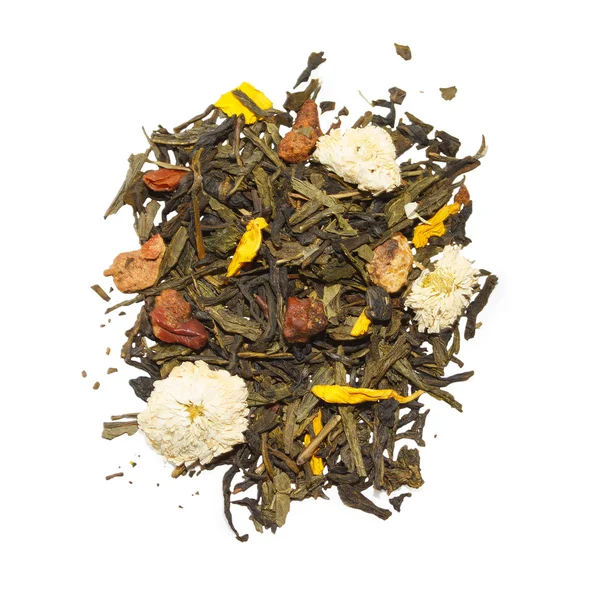 Зеленый чай с цветами и фруктами — стоковое фото