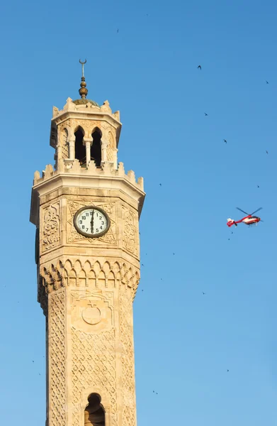 Saat Kulesi (Clock Tower) and helicopter — Stock Photo, Image